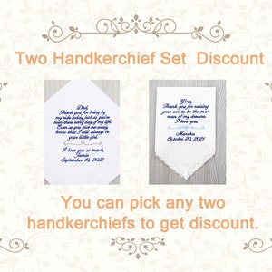 Wedding Handkerchief Set of Two, Mother of the Bride, Father of the bride, Mother of the groom, Father of the groom Wedding Gift Embroidered