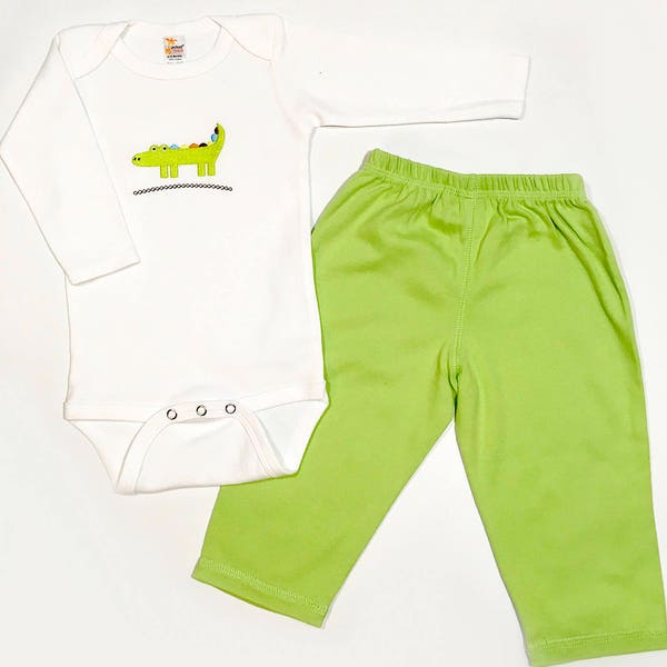 Alligator Bodysuit Embroidered Cotton Home Outfit Personalized Crocodile Design Shirt Set Baby Boy Clothes Animal Clothing for Kids