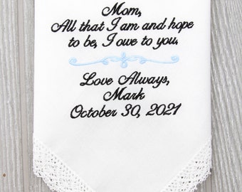 Mother of the Bride Gift, Mother of the Groom Wedding Gift, Gift from Groom, Wedding Handkerchief, Mom Wedding Gift, Custom Wedding Gift