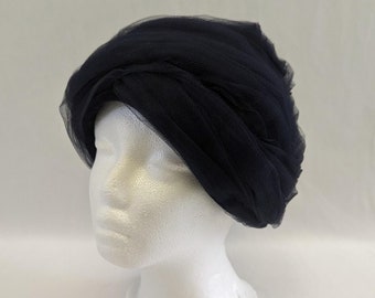 1960s Simpsons Navy Blue Layered Tulle Hat