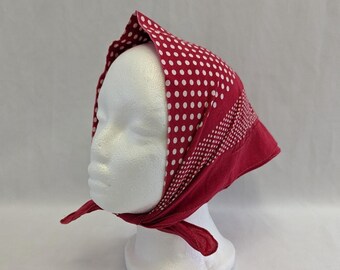 1970s Red and White Polka Dot Cotton Kerchief Headscarf