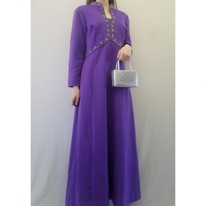 1960s or 1970s Bright Purple Beaded Evening Dress
