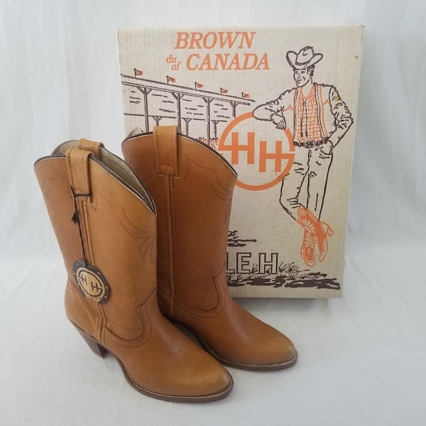 1970s BNIB Brown of Canada Brown Leather Heeled Cowboy Boots