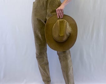 1980s or 1990s Marquis Tan Suede High Rise, Tapered Leg Pants