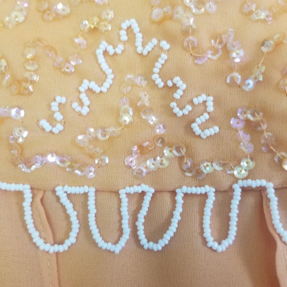 1960s Peach Beaded Babydoll Cocktail Dress Gem