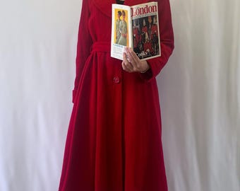 1970s Actiondor Red Wool Belted Longline Coat
