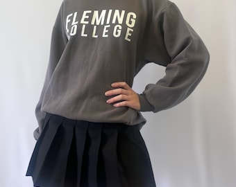 1990s or Y2K Fleming College Grey and White Crewneck Sweatshirt