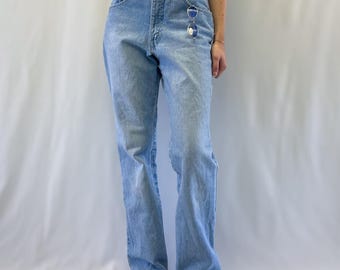 1990s NY Jeans High Rise, Straight Leg Faded Light Wash Jeans