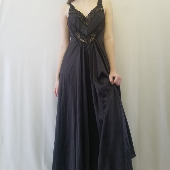 1990s Goth Black Lace Maxi Slip Dress