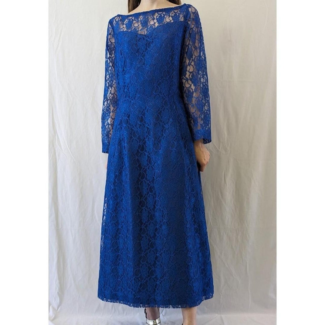 80s Vintage Blue Brushed Maxi Dress 14 main image 1