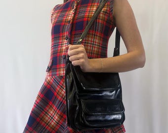 1960s Blue, Red, Brown and Beige Plaid Micro Mini Dress/Tunic Top