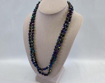 1980s or 1990s Long, Faceted Oil Slick Beaded Necklace