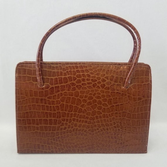 1960s China Leather Ware Co. Brown Faux Crocodile… - image 1