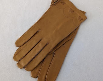 1970s Brown Leather Gloves With Stitching Details