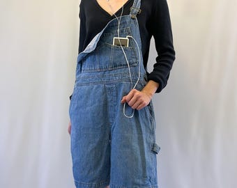 1990s Jordache Light Wash Longline, Baggy Shortalls With Utility Pockets