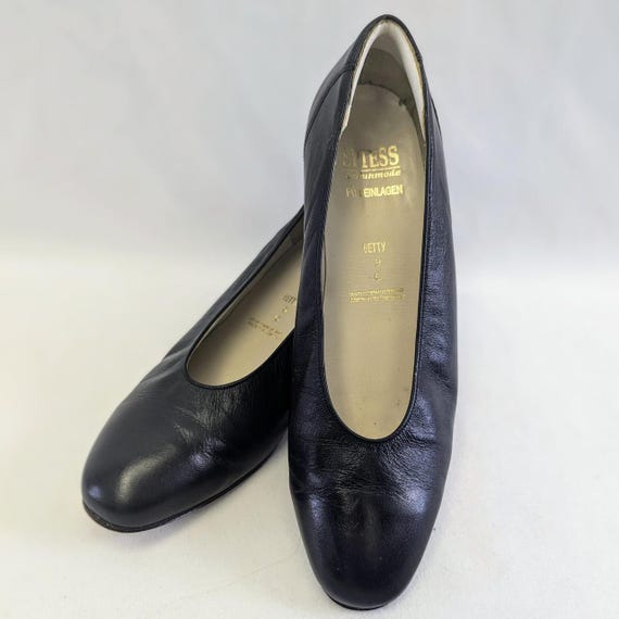1980s Spiess Black Leather Wedge Heels