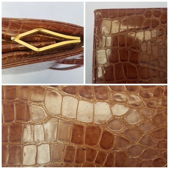 1960s China Leather Ware Co. Brown Faux Crocodile… - image 4