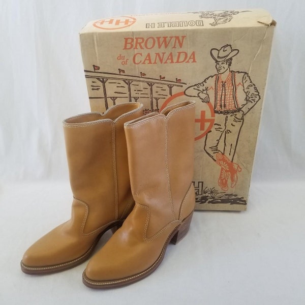 1970s BNIB Brown of Canada Brown Leather Heeled Cowboy Boots