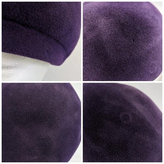 1960s Purple Fuzzy Felt Beret With Bow - image 5
