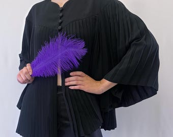 1980s or 90s Simon Chang Diffusion Black Micro Pleat Tunic Top With Three Quarter Length Bell Sleeves