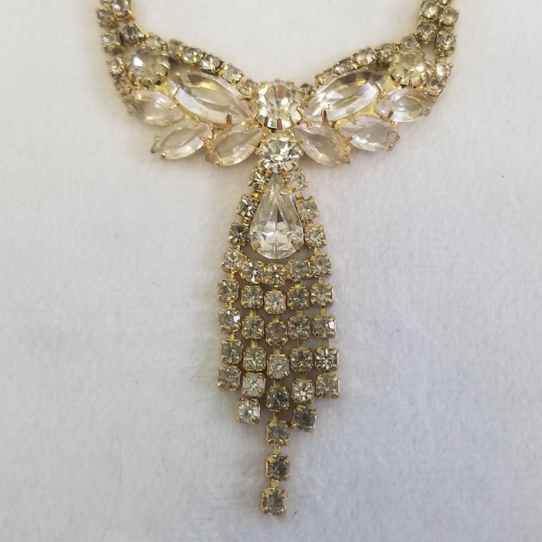 1970s Gold-toned Glam Rhinestone Necklace - Etsy