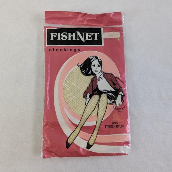 1960s BNIP Mod Pale Yellow Fishnet Open-Toed Stockings