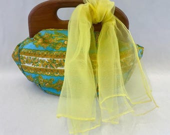 Bufanda cuadrada de nailon transparente amarillo de los años 60