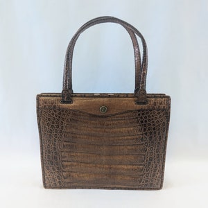 Bolso con asa superior de piel de cocodrilo marrón cálido Madell de los años 60