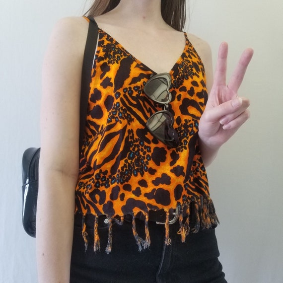 1990s Kaktus Leopard Print Rayon Crop Top - image 1