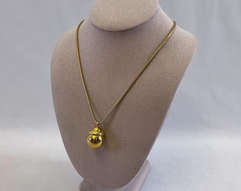 1970s or 80s Monet Long Gold-Toned Snake Chain Necklace With Acorn Pendant