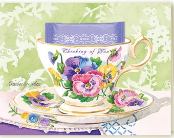 Just Married Teacup Greeting Card with a Peppermint teabag