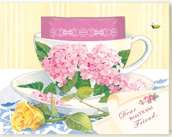 Just Married Teacup Greeting Card with a Peppermint teabag