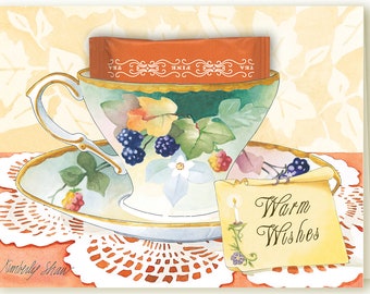 Bird of Paradise Teacup Greeting Card with a Cinnamon Teabag