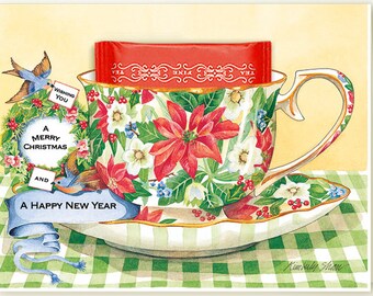 Bird of Paradise Teacup Greeting Card with a Cinnamon Teabag