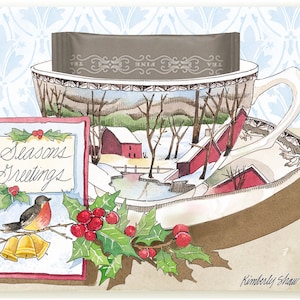 Seasons Greeting Tea Cup Greeting Card with the gift of a Decaf Earl Grey Teabag