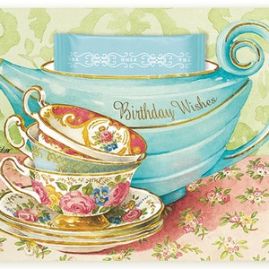 Mejor cumpleaños deseos taza de té tarjeta de felicitación con una bolsa de té Earl Grey, por Kimberly Shaw