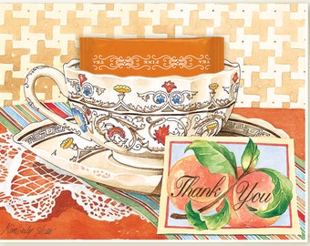 Peachy Thank You Teacup greeting card with Hot Cinnamon Spiced Teabag