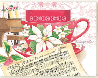 Christmas Music Teacup Greeting Card with the gift of a Holiday Tea Bag