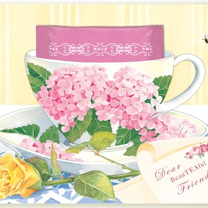 Cara BeauTEAful Amico Teacup biglietto d'auguri con un vero e proprio Raspberry Teabag per il tuo amico di godere