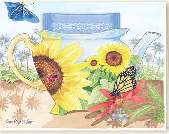 Sunflower Teacup Greeting Card with a Jasmine Green Teabag