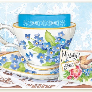 Carte de voeux de tasse de thé manquante de vous