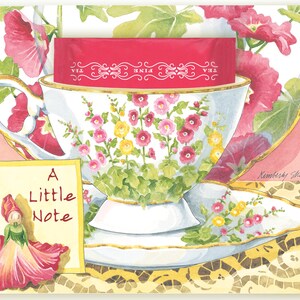 Hollyhock Hallo Teetasse Grußkarte mit einem echten englischen Frühstück Teebeutel für Ihren Empfänger zu genießen