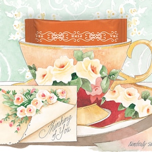 Thinking of You Roses Teacup Carte de vœux avec un sachet de thé à la cannelle