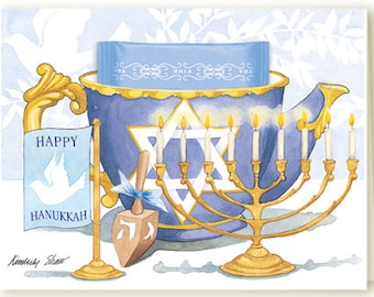 Hanukkah Teacup Greeting Card with a Kosher Jasmine teabag