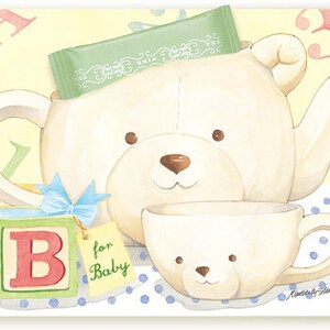 Tarjeta de felicitación para un nuevo bebé con una bolsa de té refrescante