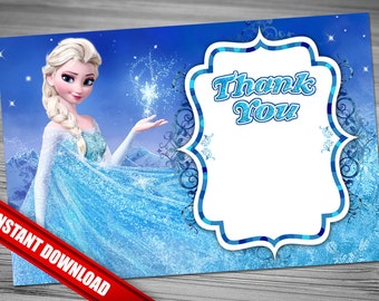 Disney Elsa Frozen Birthday Thank you card - INSTANT DOWNLOAD