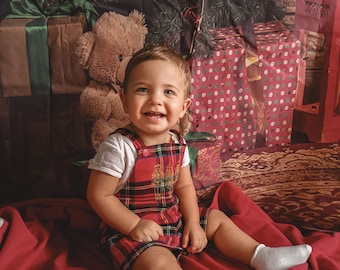 Salopette bimbo/ bimba tartan schiaccianoci 0 mesi ai 2 anni