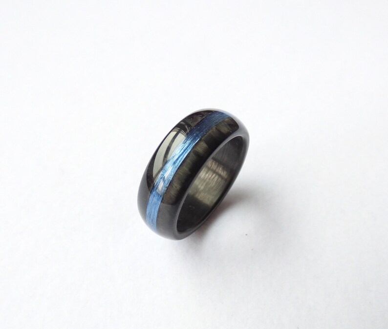 Carbon fiber & blue line ring Etsy