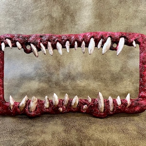 Creature teeth license plate frame anime horror Red