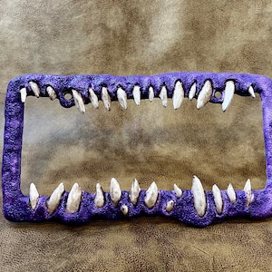 Creature teeth license plate frame anime horror Purple